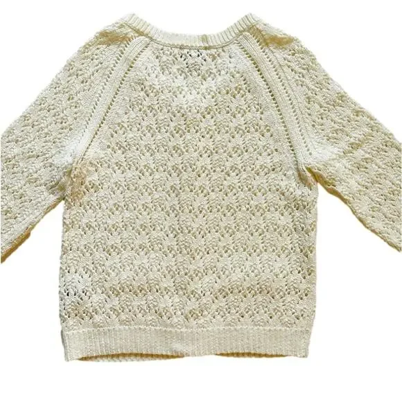 Lark Lane Cardigan Sweater Cream Cotton Crochet 3/4 Sleeve Cardigan Size Small - Picture 7 of 12